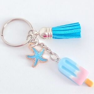 New Popsicle Dangling Keychain Tassel Starfish Enamel Charm Summer Beach Gift